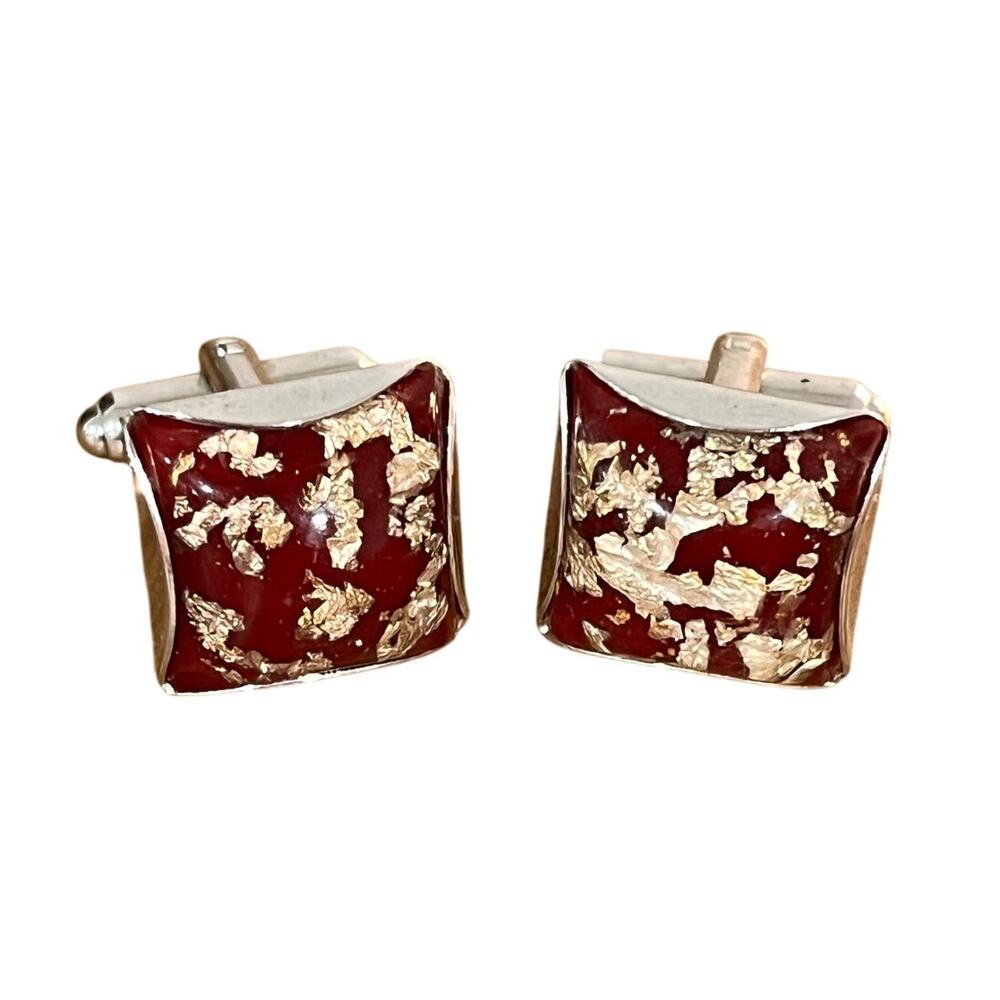 Vintage Hickok Red Gold Fleck Cufflinks Mid Century Modern Men’s Retro Jewelry - Picture 2 of 7